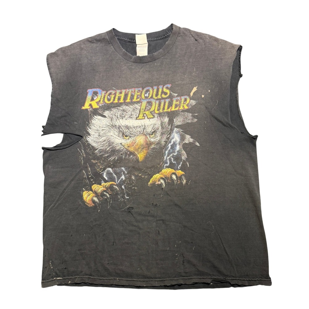 Vintage Sturgis Righteous Ruler Eagle Sleeveless Biker Tee Faded Black XL